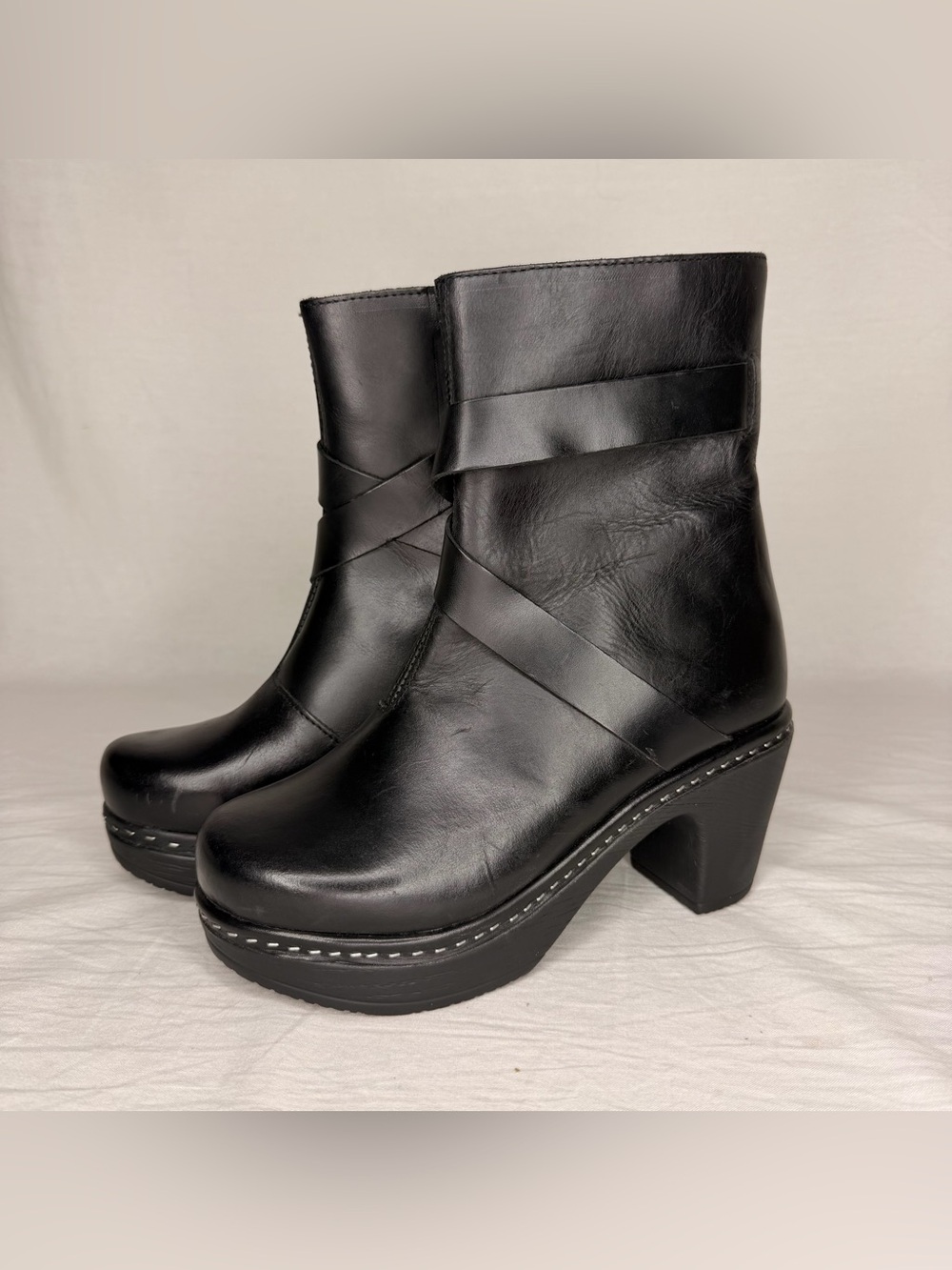 Calou Stockholm Black Leather Platform Ankle Boots Side Zip Womens EU 36 US 6